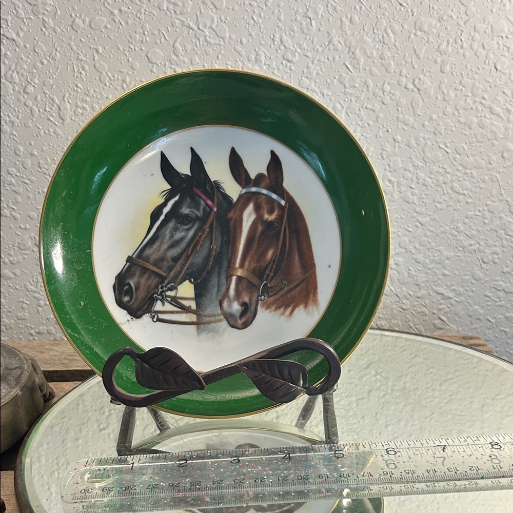 Green Decorative Plate with Horse Design Dad Core, Cottage Core